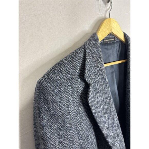 Harris Tweed Gray Blue Herringbone Wool Blazer Sport Coat Men’s 48R Scotland - Picture 3 of 9